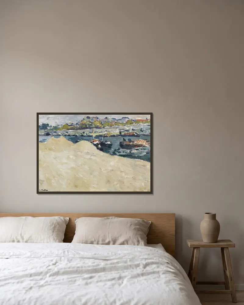 Sandbankar vid Seines kajer i Paris av Louis Valtat inramad på en vägg