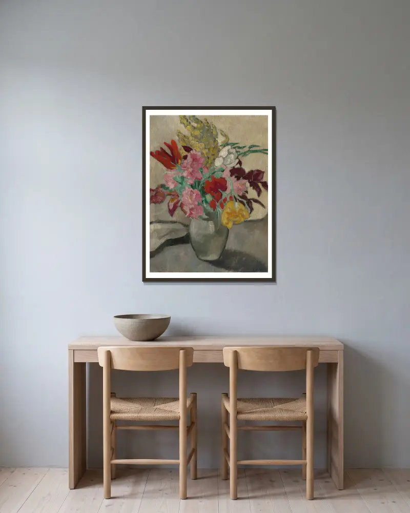 Vase avec bouquet de fleurs av Louis Valtat inramad på en vägg