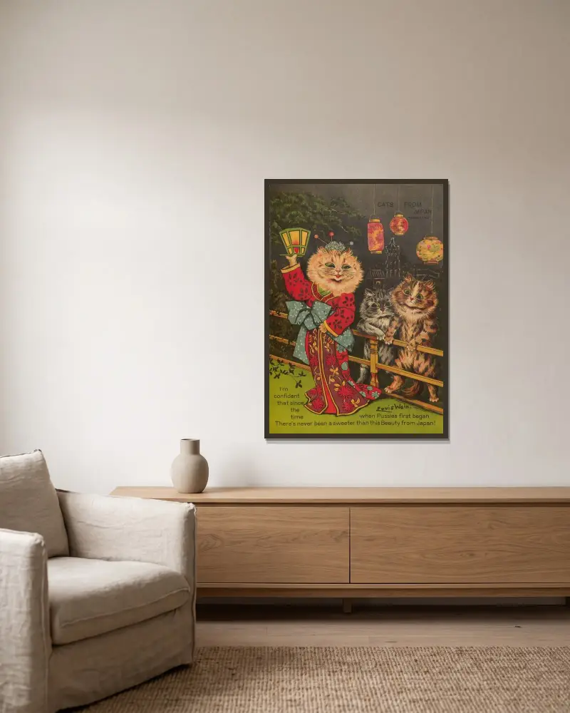 Kočky z Japonska, Louis Wain v rámu na stěně