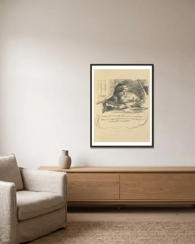Götz von Berlichingens liv, plansch 3 av Lovis Corinth inramad på en vägg
