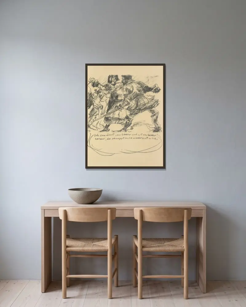 Das Leben des Götz von Berlichingen, Bl. 8 von Lovis Corinth gerahmt an einer Wand