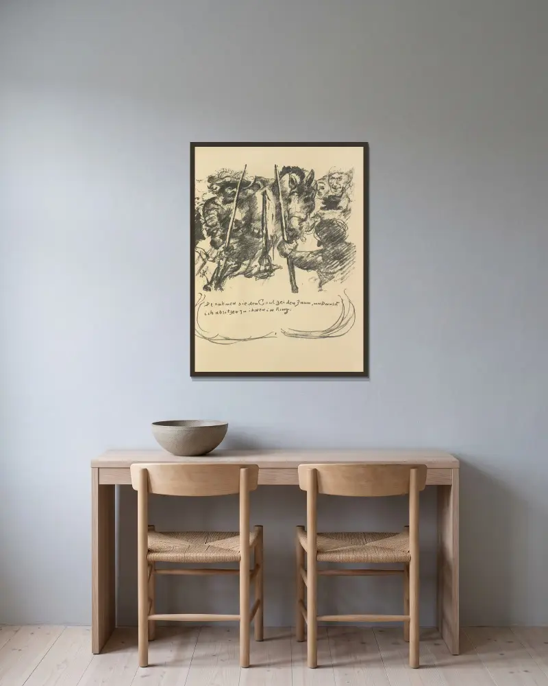 Götz von Berlichingens liv, plansch 12 av Lovis Corinth inramad på en vägg