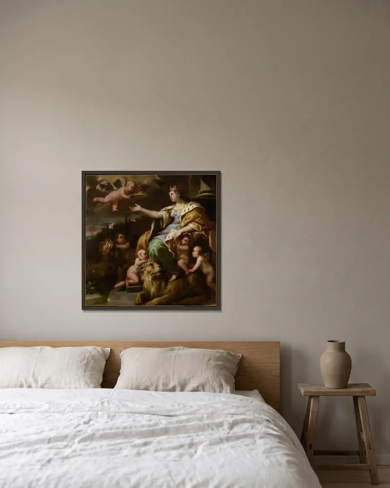 Storsinthetens allegori av Luca Giordano inramad på en vägg