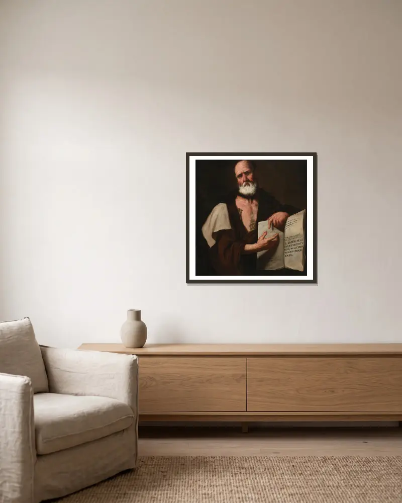 Aristotle av Luca Giordano inramad på en vägg