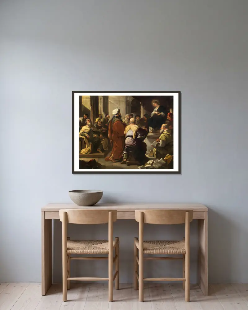 Christ among the Doctors – nr 1 av Luca Giordano inramad på en vägg