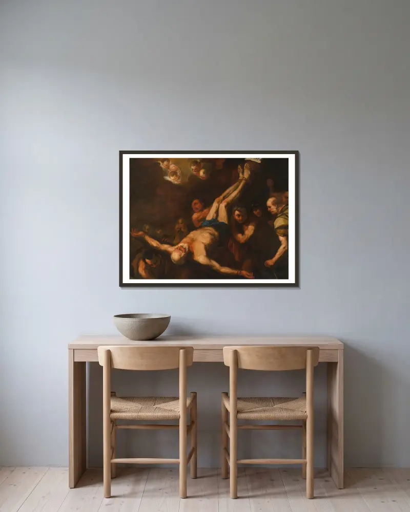 Petrus korsfästelse av Luca Giordano inramad på en vägg
