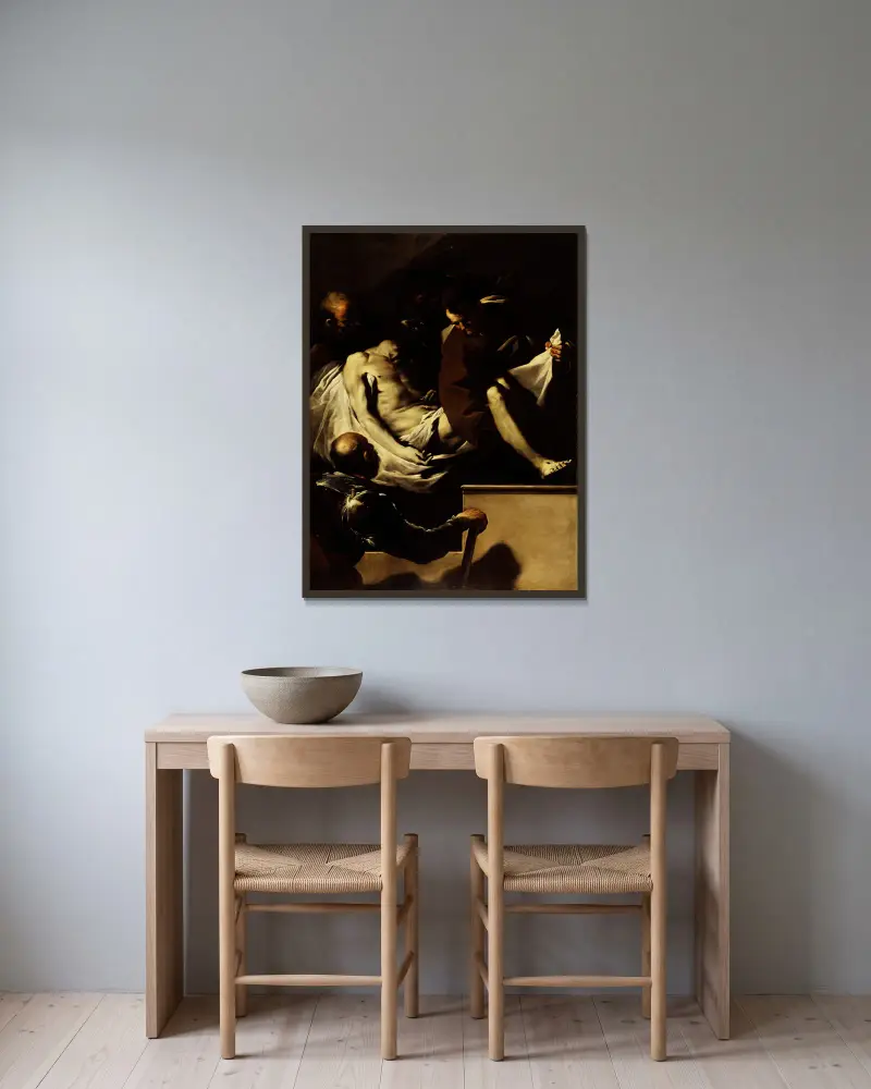 Die Grablegung Christi von Luca Giordano gerahmt an einer Wand