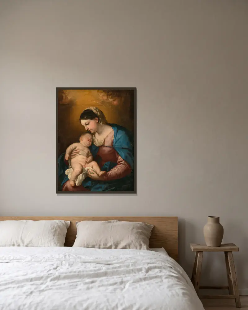 Madonna and Child av Luca Giordano inramad på en vägg