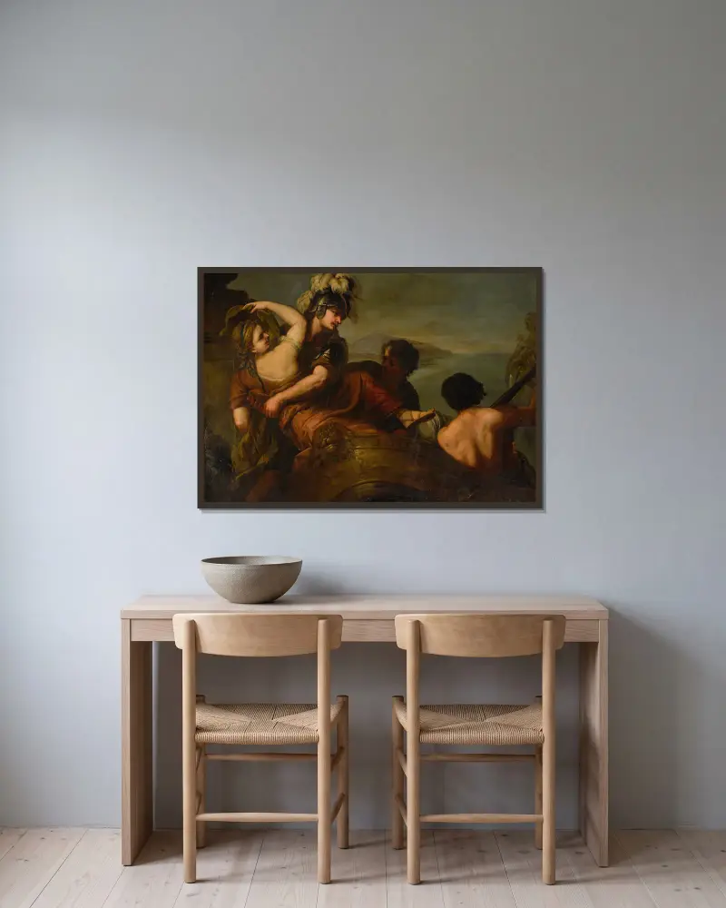 Helenas bortrövande av Luca Giordano inramad på en vägg