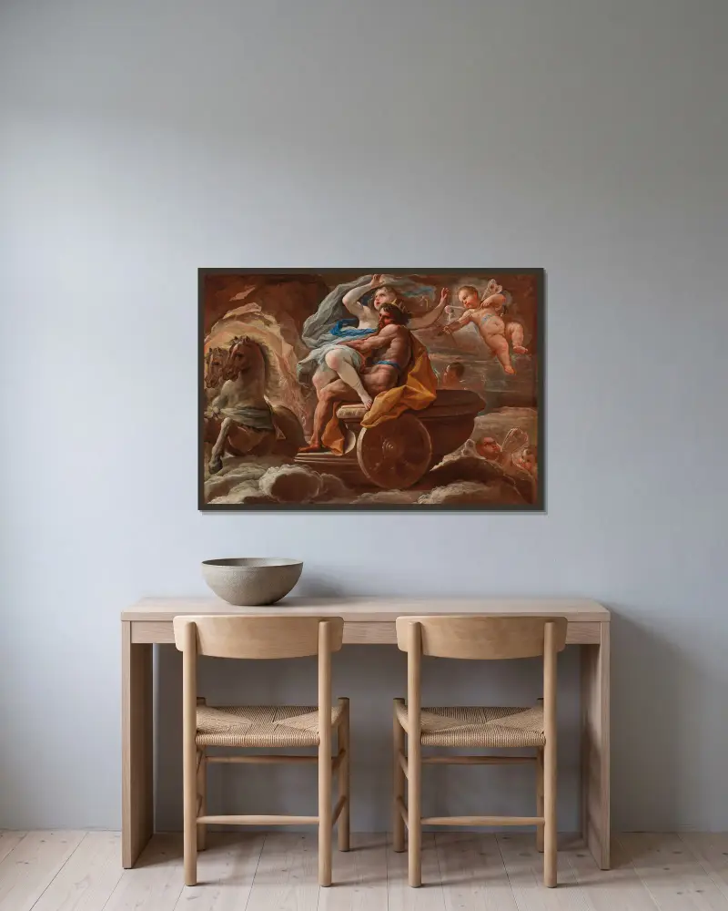 Der Raub der Proserpina von Luca Giordano gerahmt an einer Wand