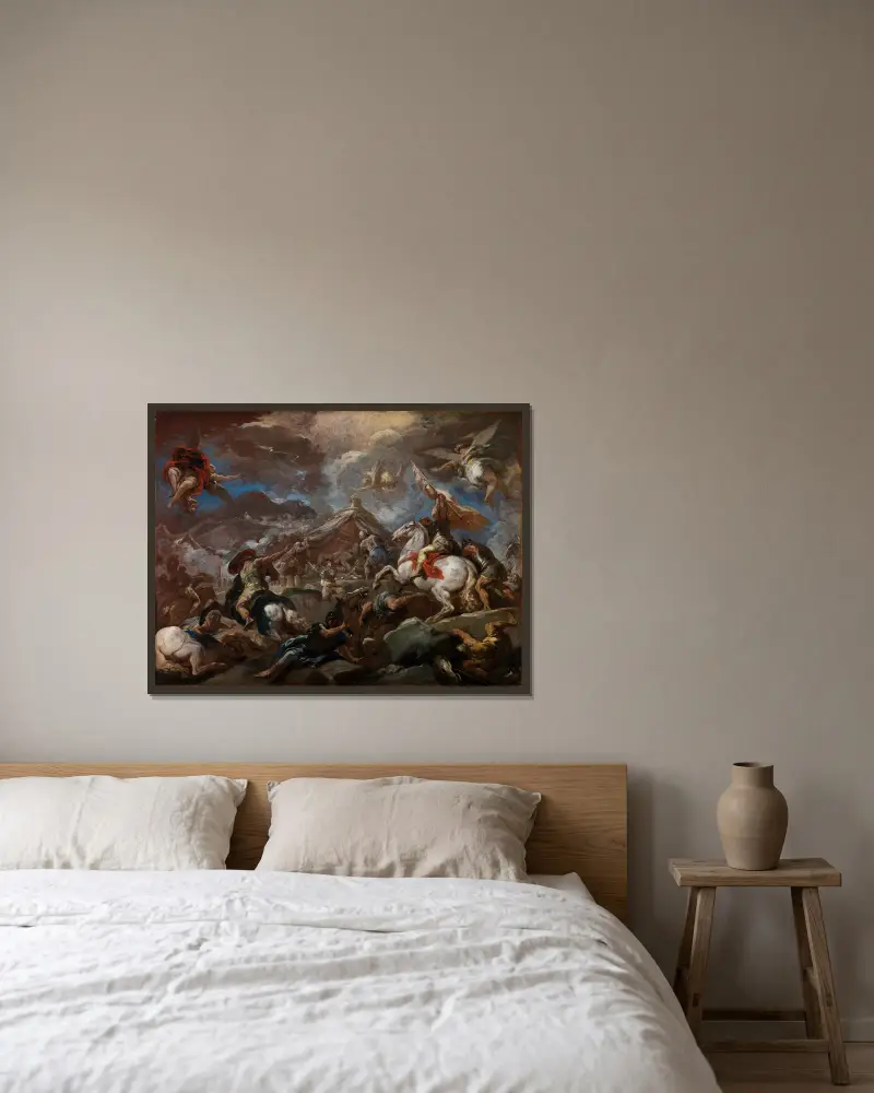 Upptäckten av Holofernes kropp av Luca Giordano inramad på en vägg