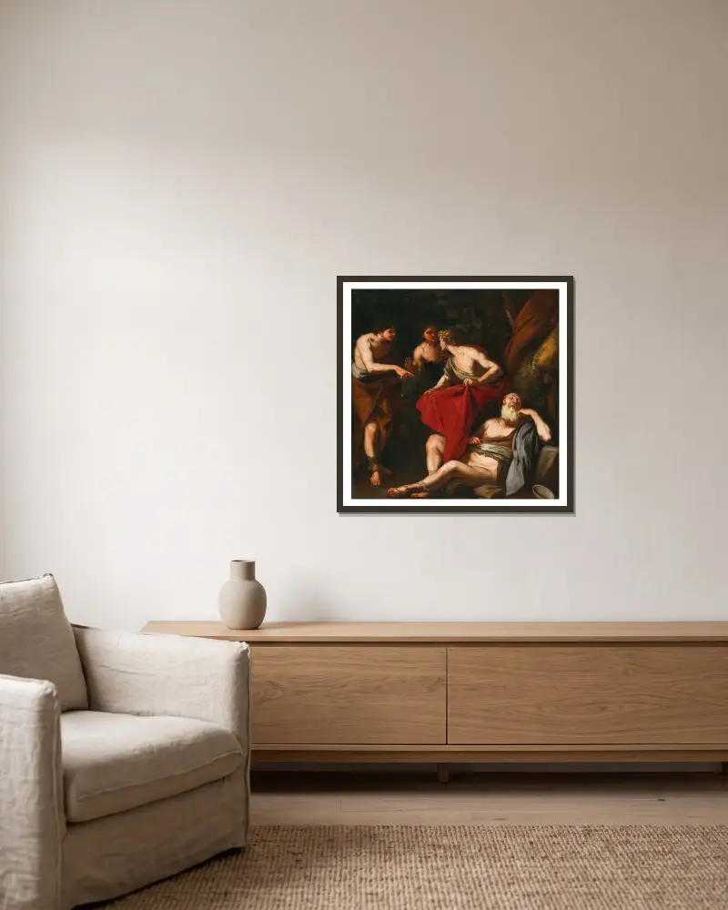 Noas dryckenskap av Luca Giordano inramad på en vägg