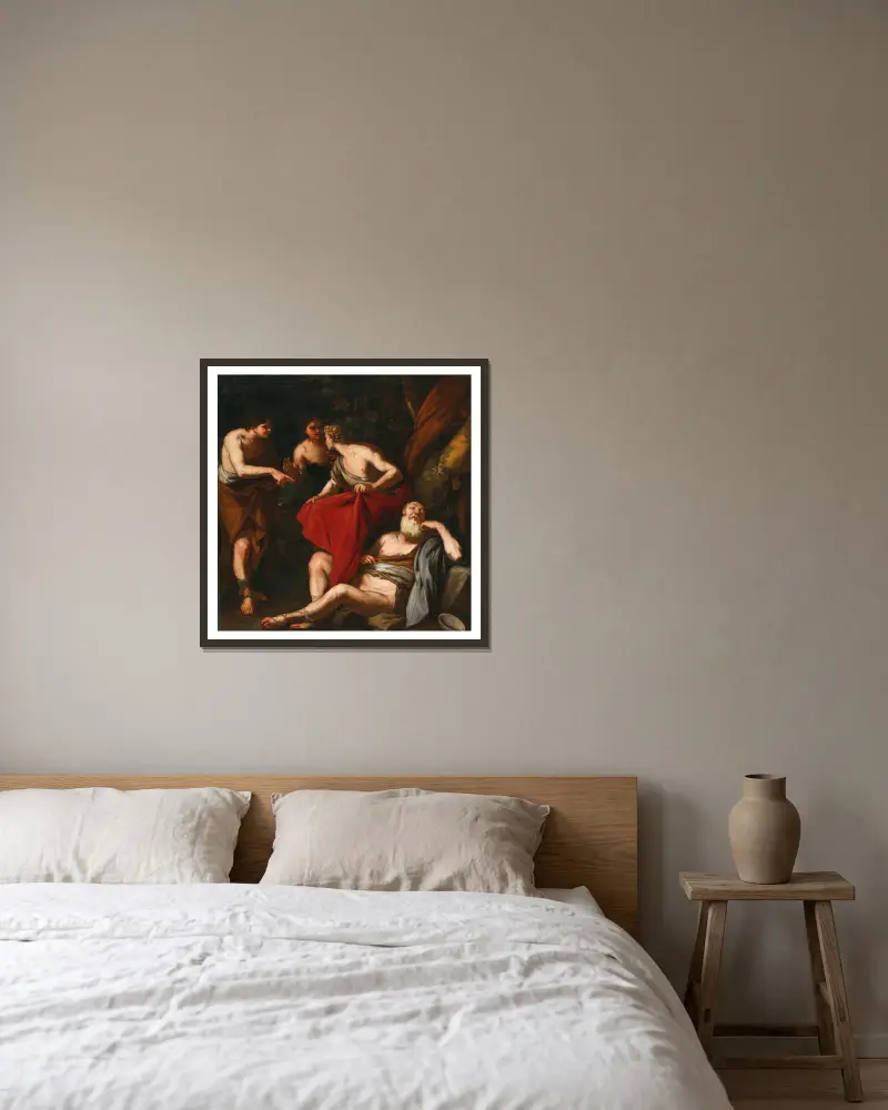 Noas dryckenskap av Luca Giordano inramad på en vägg