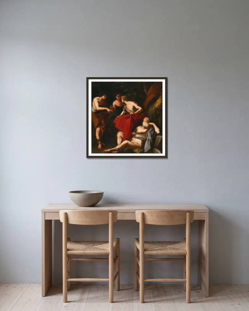 Noas dryckenskap av Luca Giordano inramad på en vägg