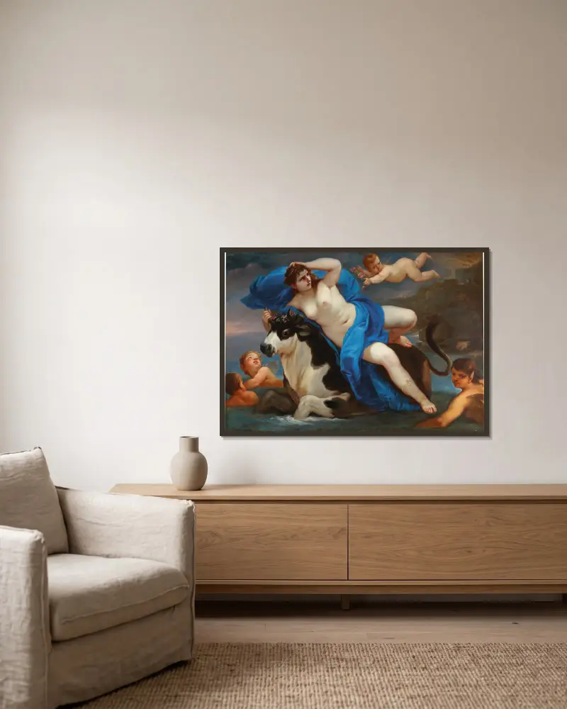 Der Raub der Europa von Luca Giordano gerahmt an einer Wand