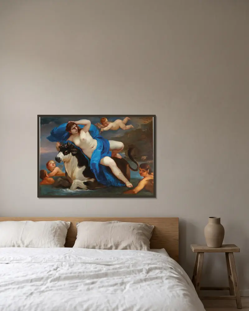 Der Raub der Europa von Luca Giordano gerahmt an einer Wand