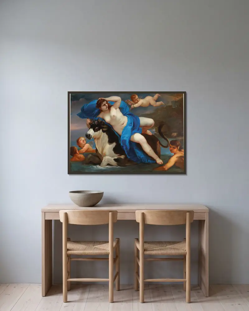 Der Raub der Europa von Luca Giordano gerahmt an einer Wand
