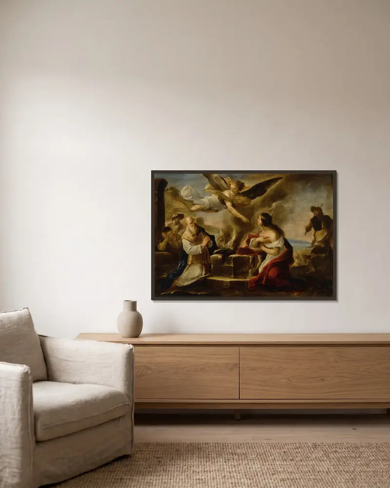 Manohas offer av Luca Giordano inramad på en vägg