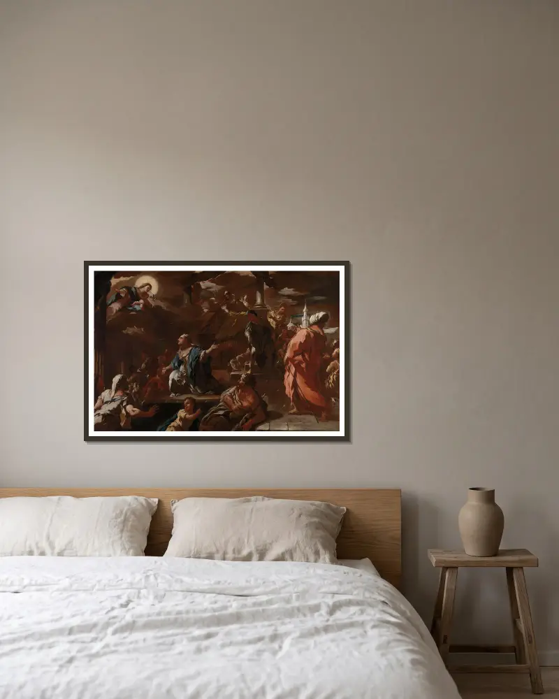 Sankta Maria av Egyptens syn av Luca Giordano inramad på en vägg