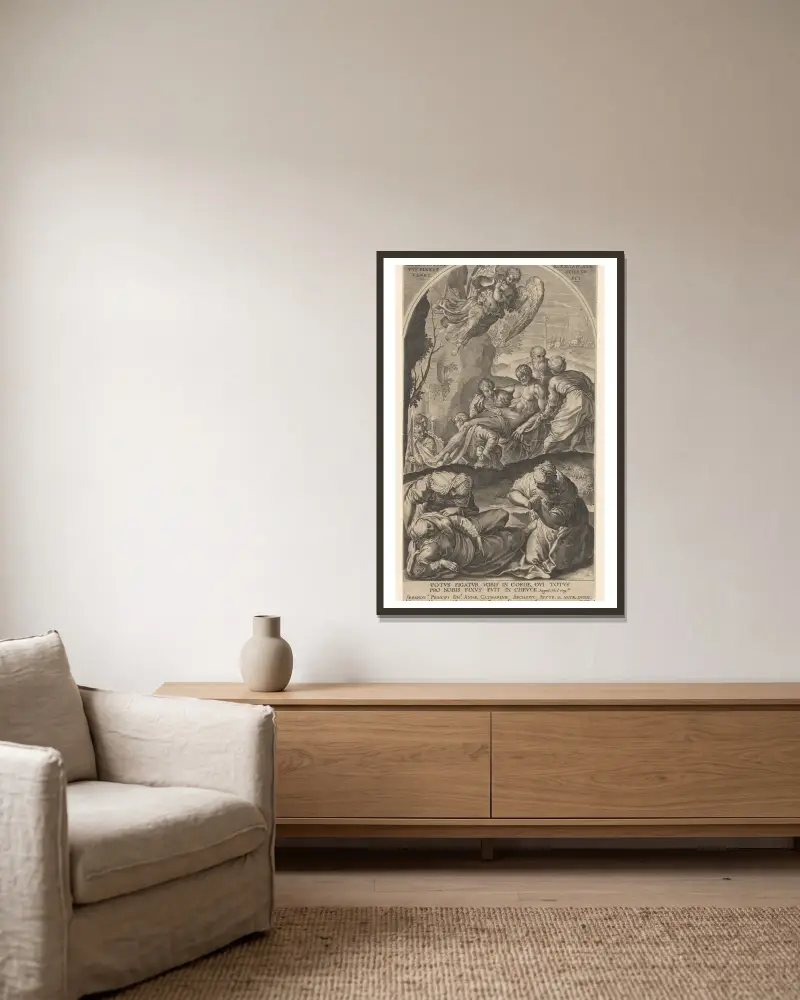 Grablegung Christi von Lucas Kilian gerahmt an einer Wand