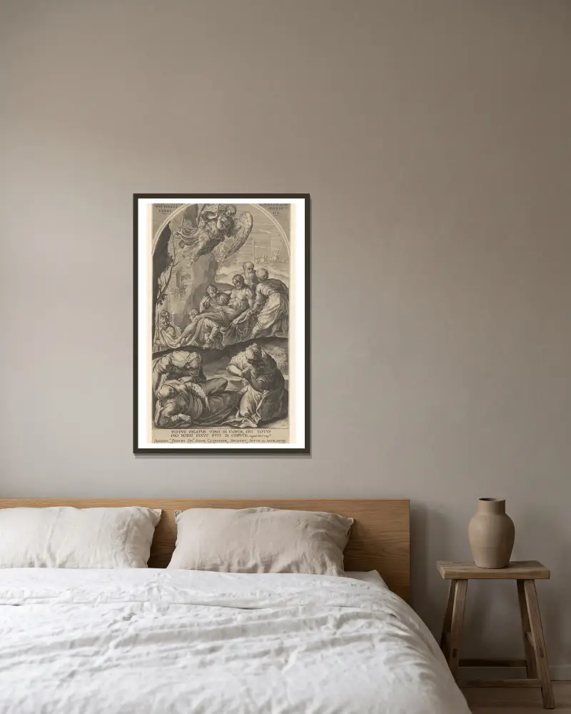 Grablegung Christi von Lucas Kilian gerahmt an einer Wand