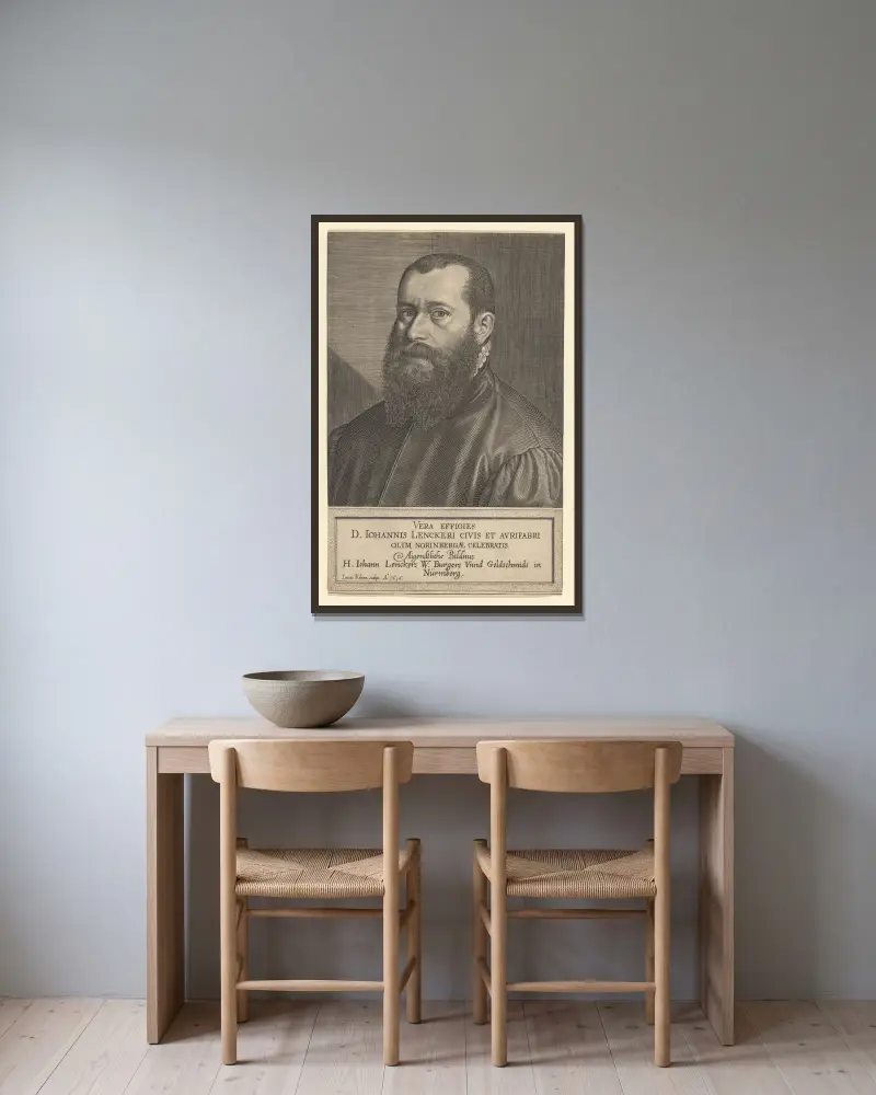 Porträt des Hans Lencker von Lucas Kilian gerahmt an einer Wand