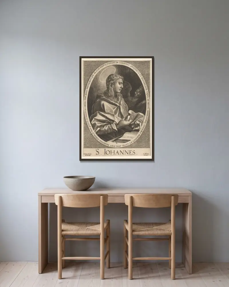 St. John av Lucas Kilian inramad på en vägg