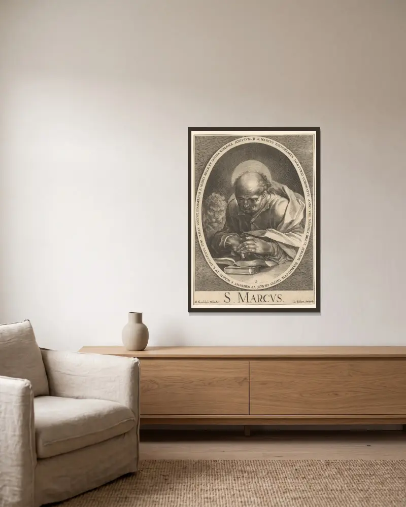 St Mark av Lucas Kilian inramad på en vägg