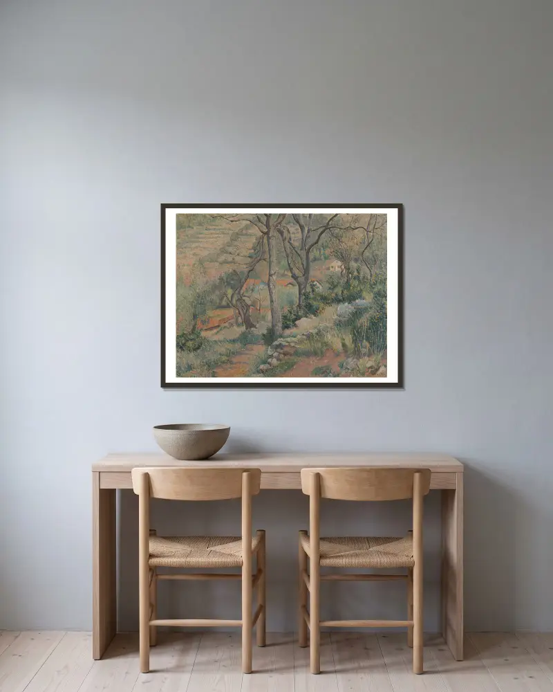 Byns utkant, Dardennes av Lucien Pissarro inramad på en vägg
