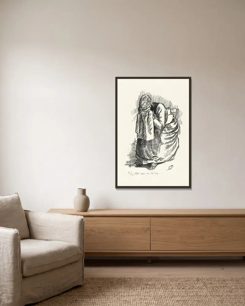 Schlafende Frau von Lucien Pissarro gerahmt an einer Wand