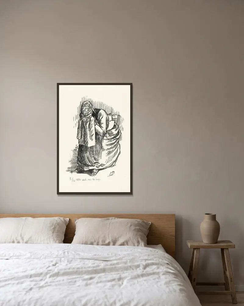Schlafende Frau von Lucien Pissarro gerahmt an einer Wand