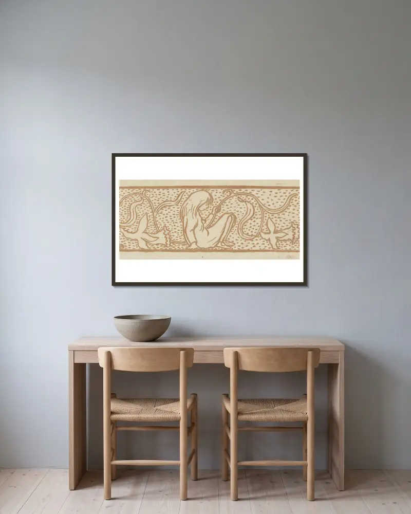 Flicka med narcisser av Lucien Pissarro inramad på en vägg