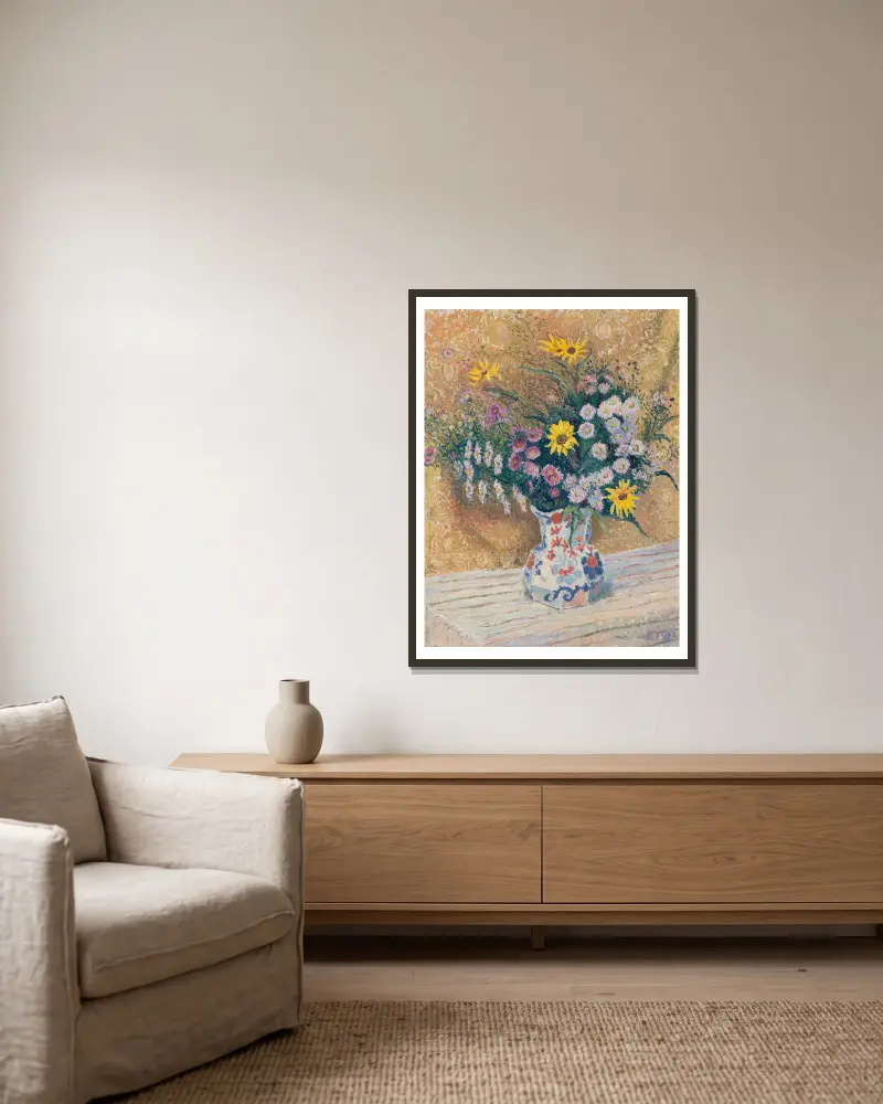 Michaelmas Daisies von Lucien Pissarro gerahmt an einer Wand