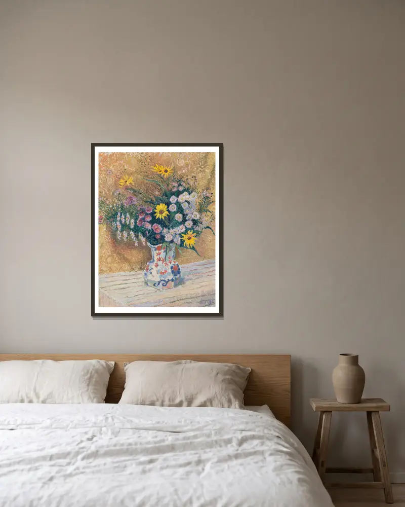 Michaelmas Daisies von Lucien Pissarro gerahmt an einer Wand