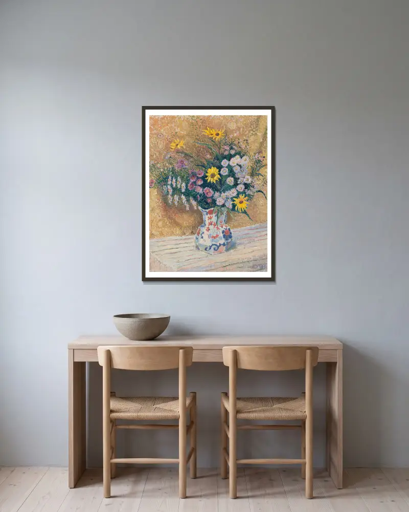 Michaelmas Daisies von Lucien Pissarro gerahmt an einer Wand