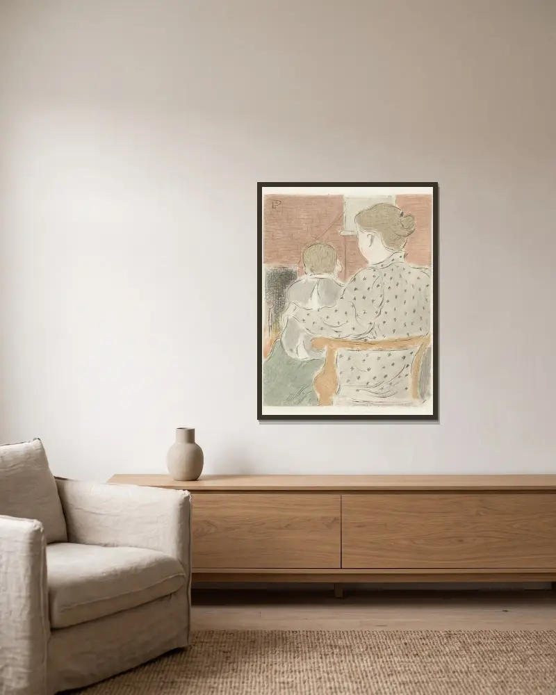 Matka s dítětem, Lucien Pissarro v rámu na stěně