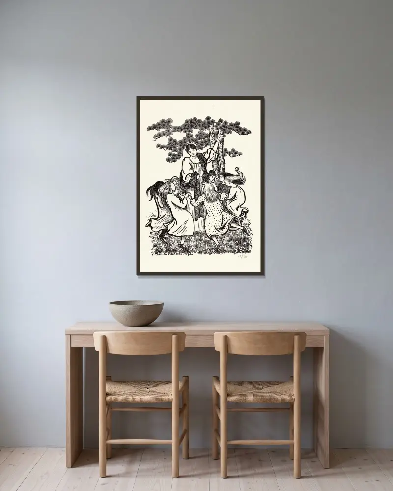 Rondedans av Lucien Pissarro inramad på en vägg
