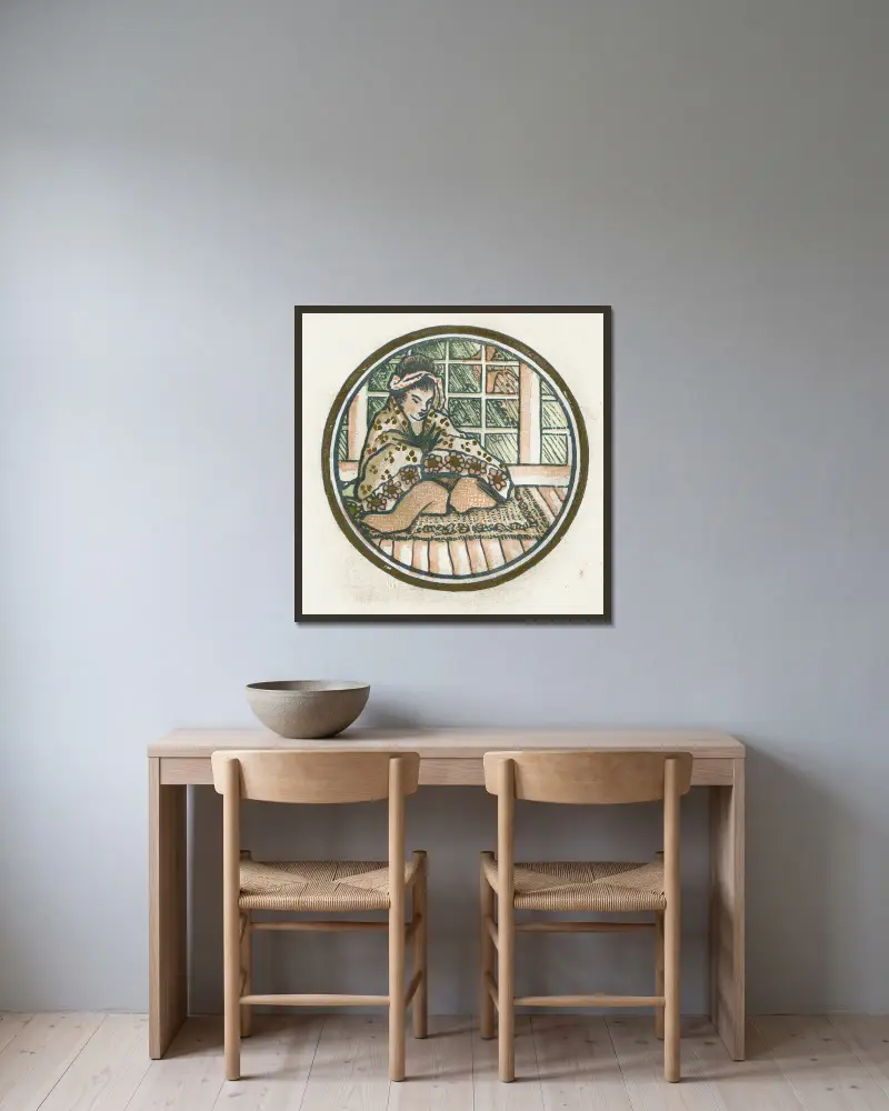 Sittande japansk kvinna av Lucien Pissarro inramad på en vägg
