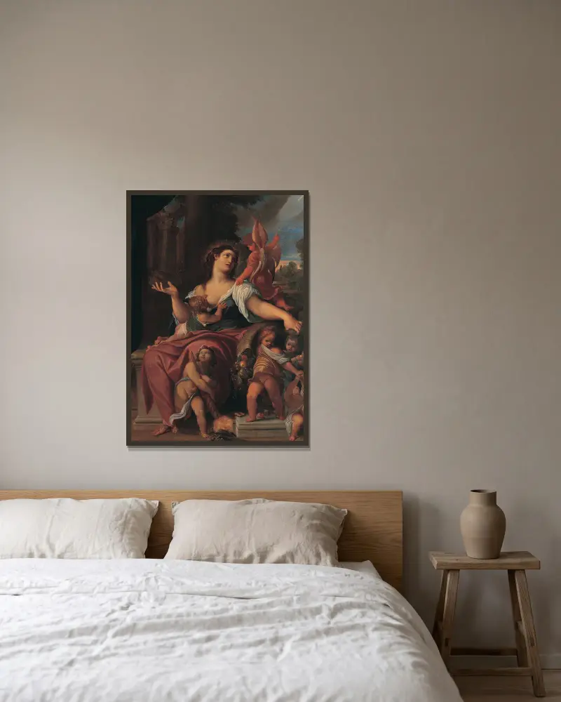 Försynens allegori av Ludovico Carracci inramad på en vägg
