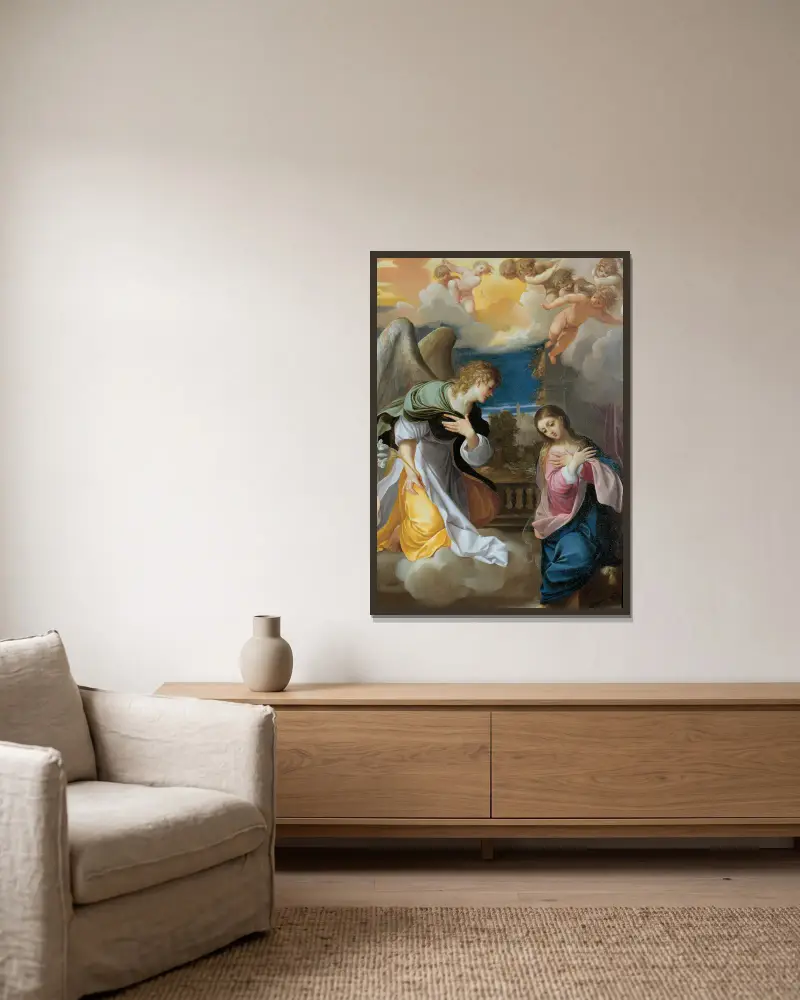 Annunciation, 1603 av Ludovico Carracci inramad på en vägg