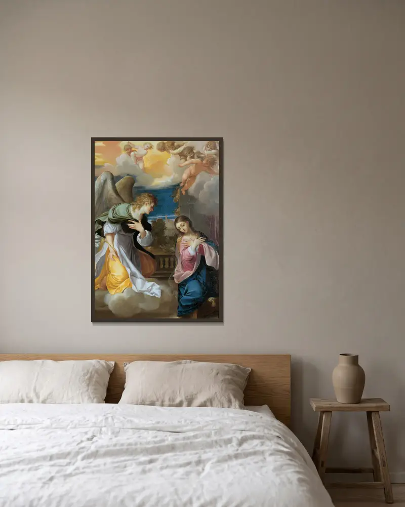 Annunciation, 1603 av Ludovico Carracci inramad på en vägg