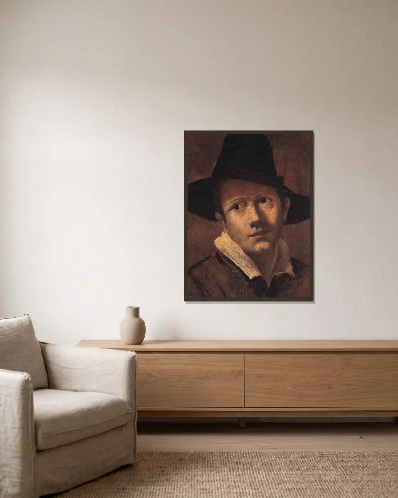 Bildnis eines jungen Mannes von Ludovico Carracci gerahmt an einer Wand