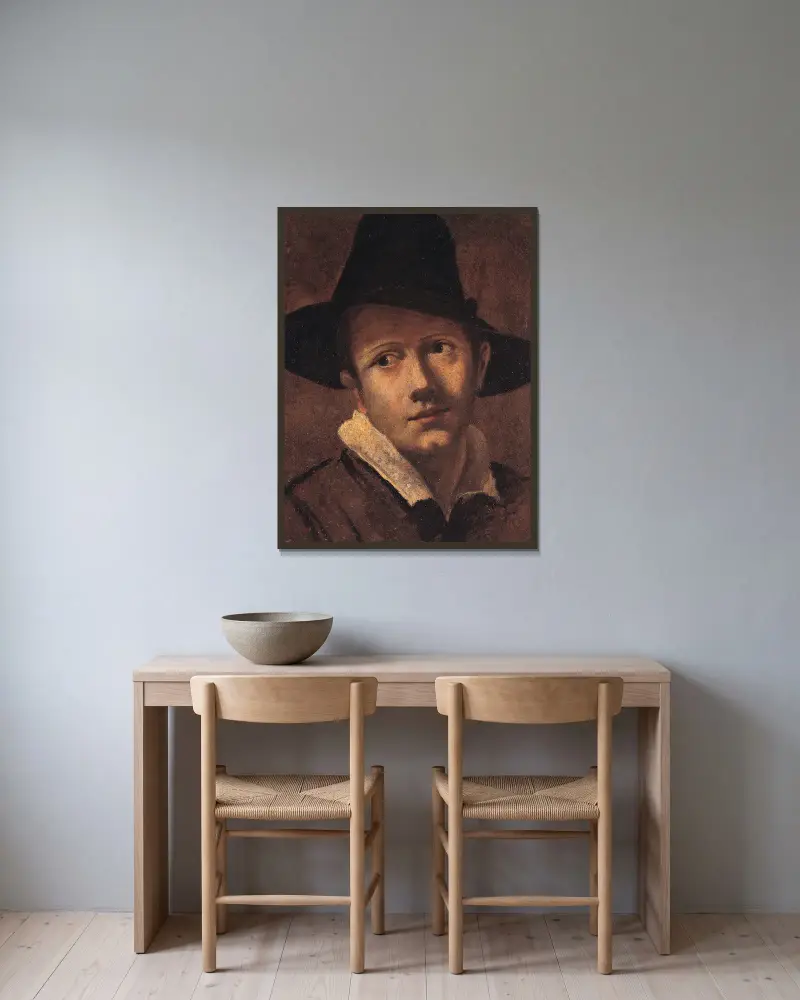 Bildnis eines jungen Mannes von Ludovico Carracci gerahmt an einer Wand
