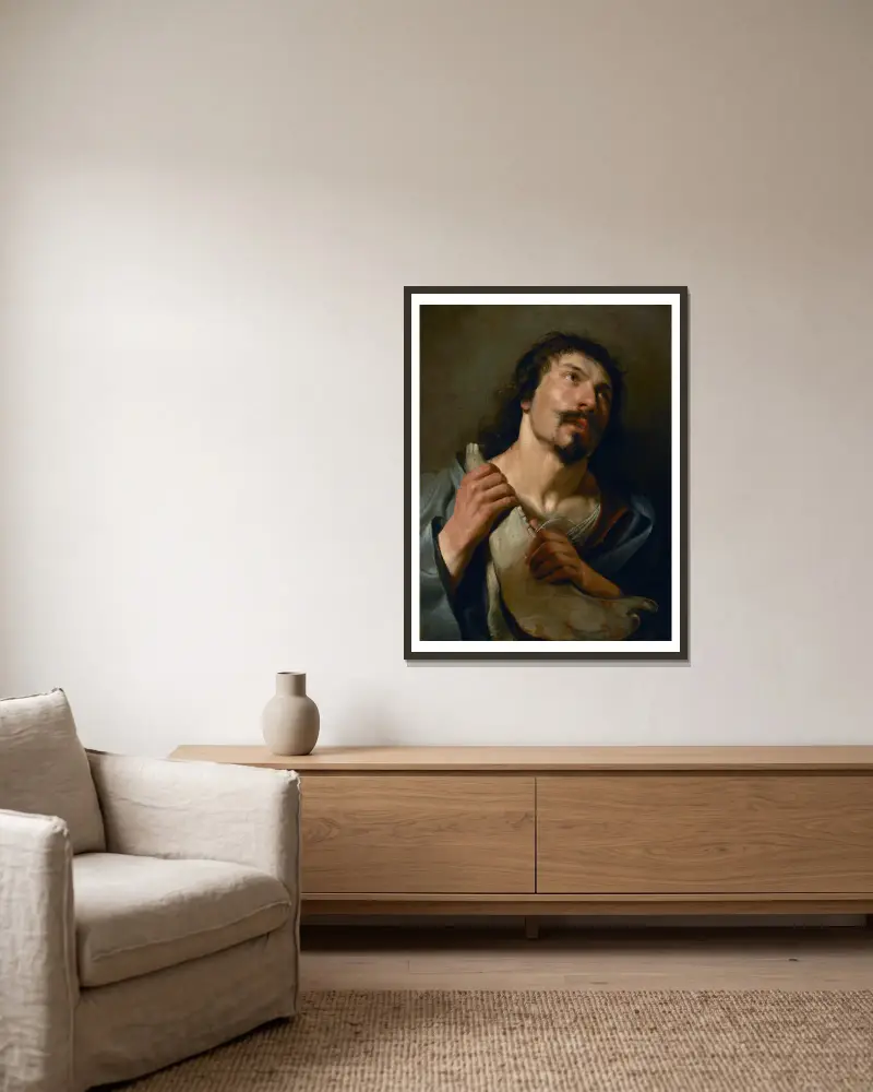 Der heilige Sebastian, in die Cloaca Maxima geworfen von Ludovico Carracci gerahmt an einer Wand
