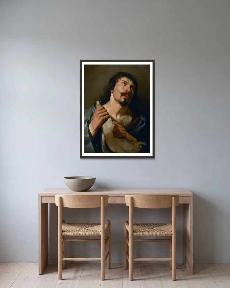Der heilige Sebastian, in die Cloaca Maxima geworfen von Ludovico Carracci gerahmt an einer Wand