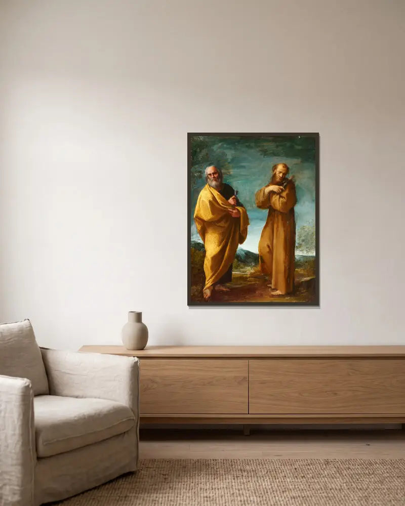 Helgonen Petrus och Franciskus av Assisi av Ludovico Carracci inramad på en vägg