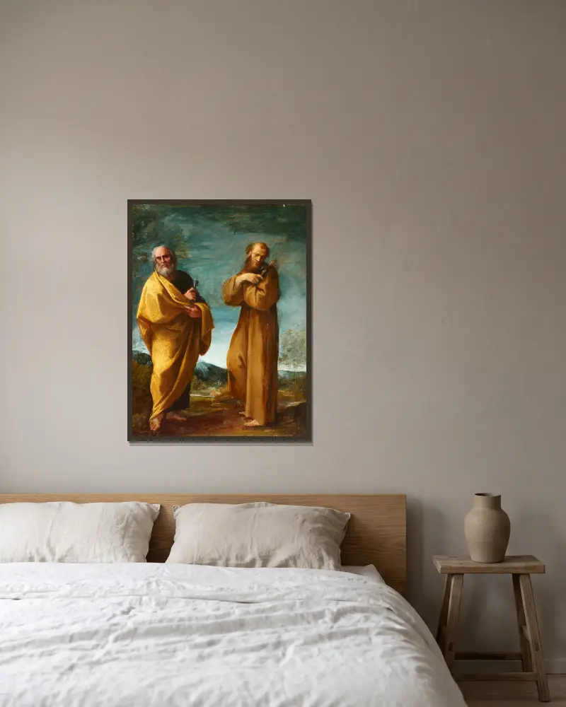 Helgonen Petrus och Franciskus av Assisi av Ludovico Carracci inramad på en vägg