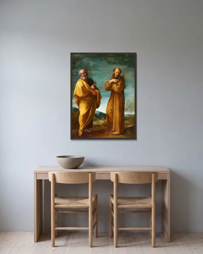Helgonen Petrus och Franciskus av Assisi av Ludovico Carracci inramad på en vägg