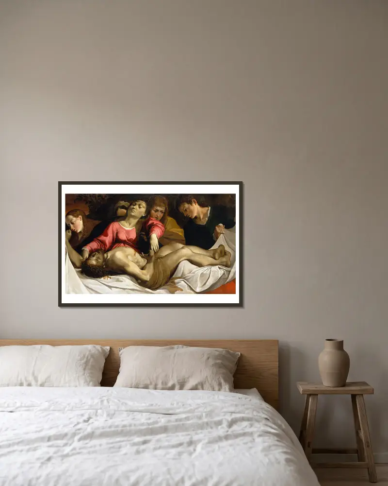 The Lamentation av Ludovico Carracci inramad på en vägg