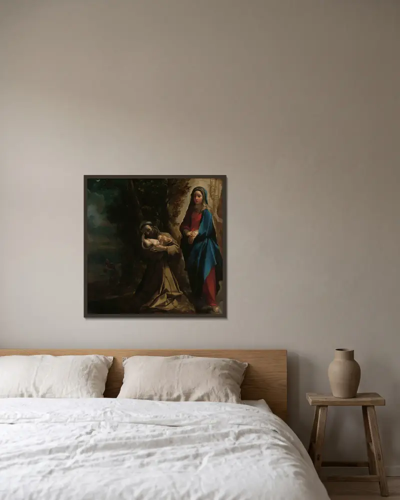 Die Vision des heiligen Franziskus von Assisi von Ludovico Carracci gerahmt an einer Wand